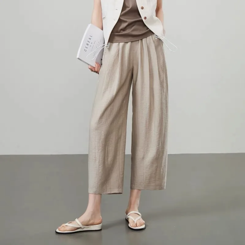 

Льняные повседневные брюки для беременных с боковой завязкой, широкие, прямые, свободные, удобные, дышащие, длина 9 дюймов, для повседневной носки во время беременности