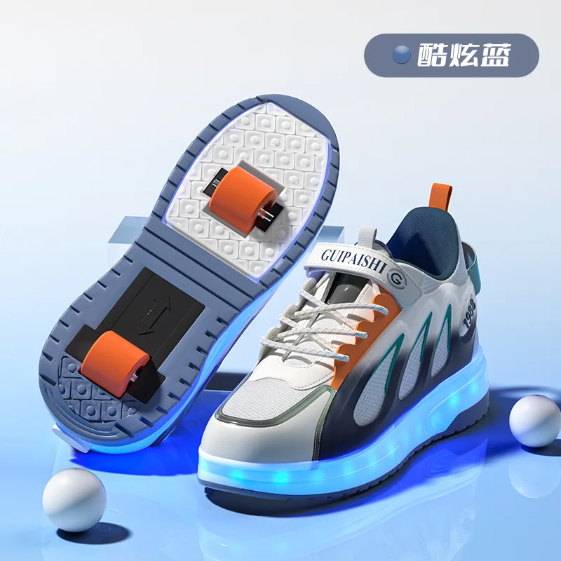 LED Children Two Wheels Shoes USB Charging Breathable Kids Roller Skates Fashion Boys & Girls & Women Sneakers Size 29-42