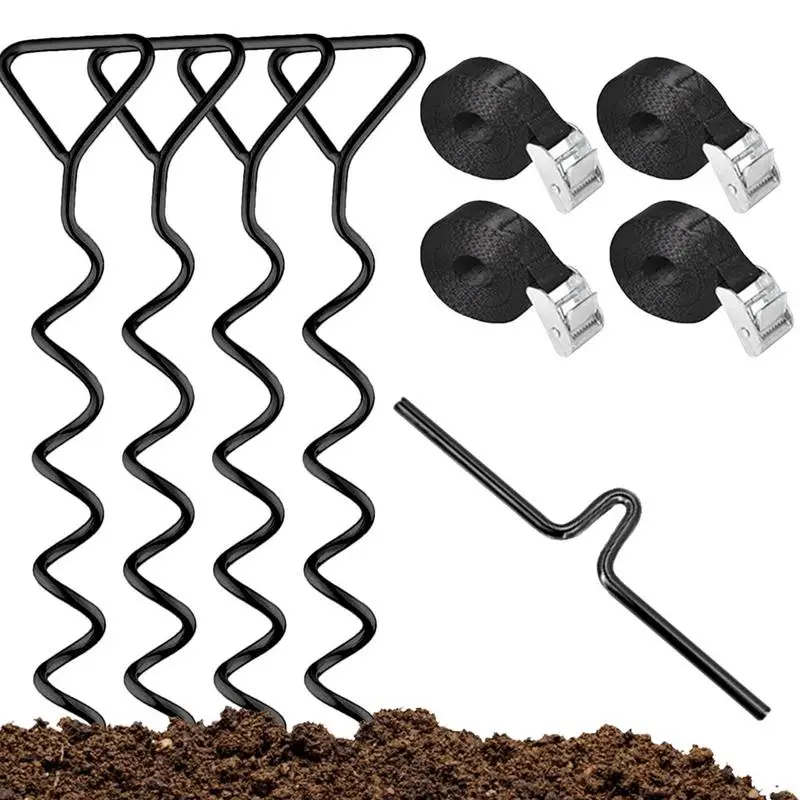 

Trampoline Stakes High Wind Corkscrew Shape Anchor Kit Spiral Stake Windproof Tie Down Anchors For Garden Sheds Trampolines