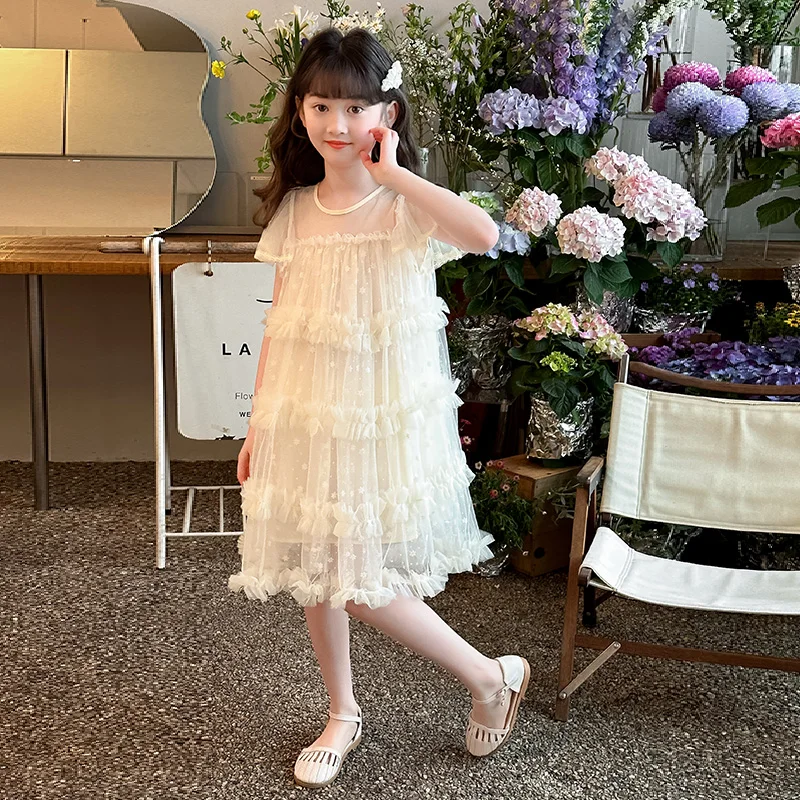 2025 new children's plush floral jumpsuit dress girls' sleeveless hollow princess dress party multi-layer cake dress skirt