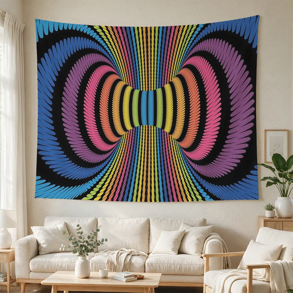 Boho Psychedelic Rainbow Wave Tapestry Wall Hanging Colorful Abstract Modern Living Room Decor Art