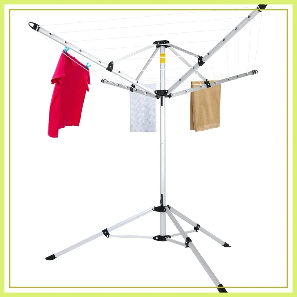 

Portable 4-Arm Aluminum Drying Rack, 28-Line Clothesline with 65 ft. Umbrella, Ground Stake & Carry Bag