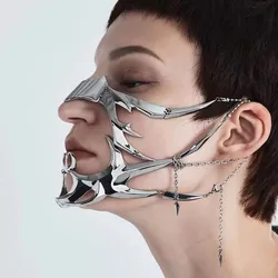 Alien Style Lip Ring Mask Metal Facial Jewelry Cyberpunk Style Jewelry Cosplay Accessories Y2K Jewelry