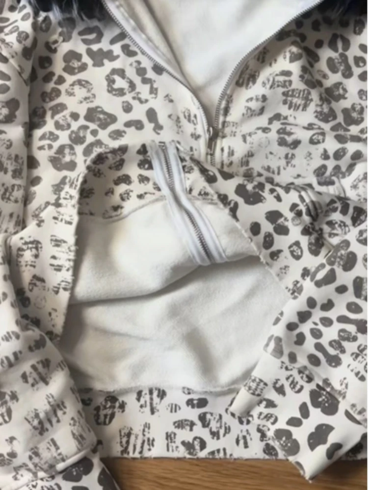 เสื้อฮู้ดซิปพิมพ์ลายแฟชั่นสตรีทสไตล์ย้อนยุคสำหรับผู้ชายและผู้หญิง คอปกขนฟู ใส่ได้ทั้งฤดูใบไม้ร่วงและฤดูหนาว