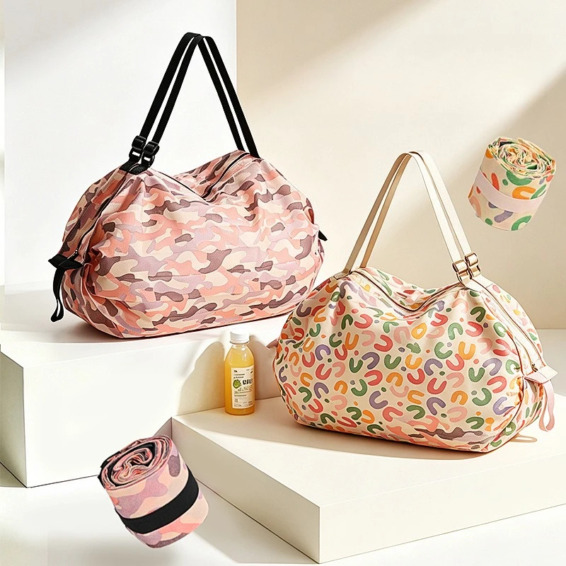Foldable Non Woven Shopping Bag Dual Handles Travel Shoulder Portable Thickened Large Reusable Grocery Tote for Supermarket