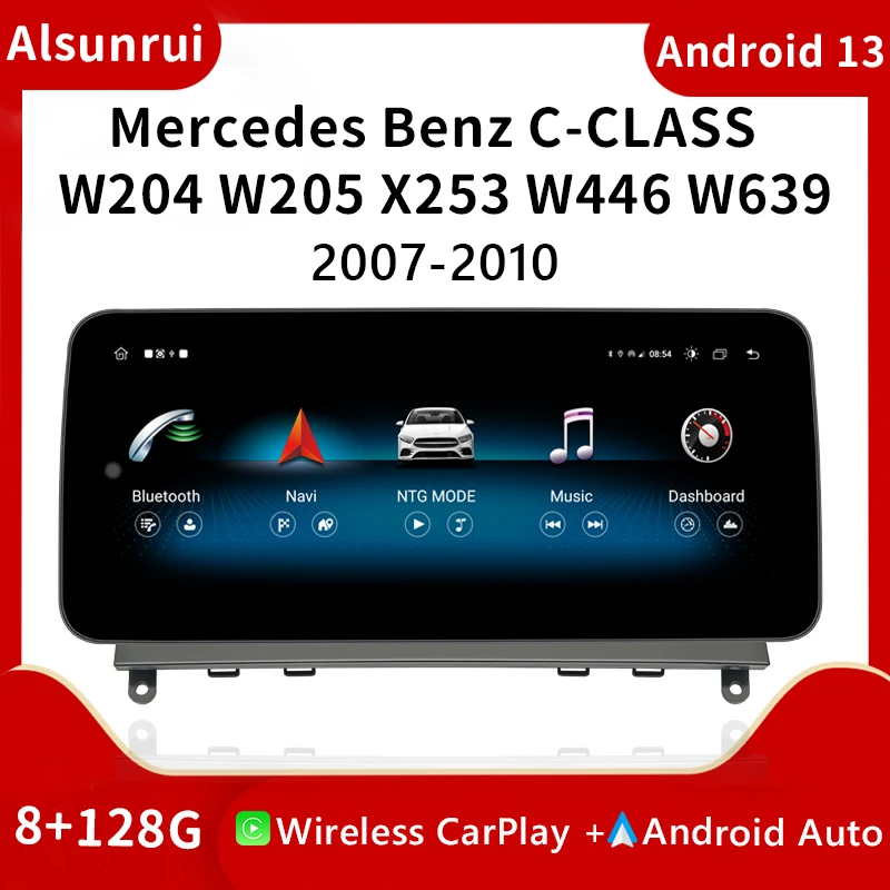 

1920*720 экран беспроводной Carplay Android 13 автомобильный радиоприемник для Mercedes W204 W205 07-18 мультимедийный GPS Navi стерео аудио 4GHead unit