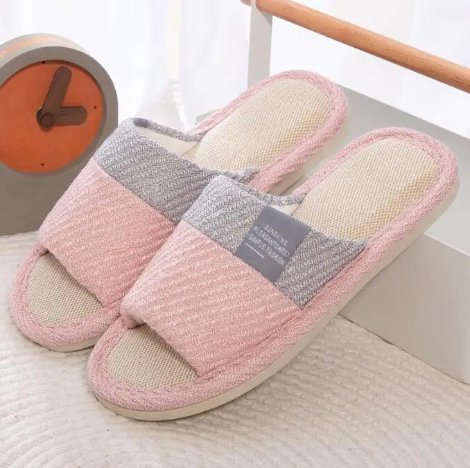Spring Autumn Women Men Slippers Soft Bottom Leisure Linen Home Indoor Shoes Non-slip Slides Comfortable Open Toe Floor Footwear