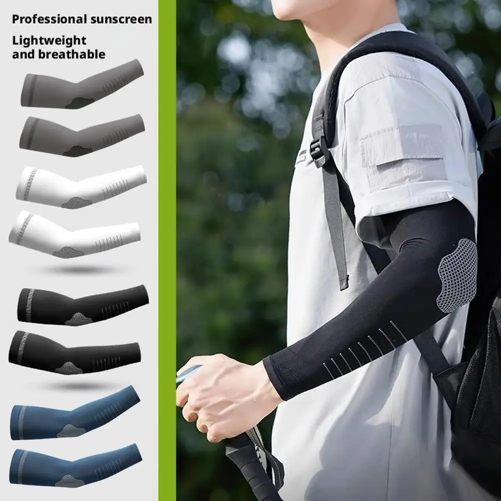 1Pair Summer UPF50+ Arm Sleeves Cool Feeling Breathable Ice Silk Cycling Sleeve Running Fishing Sunscreen Arm Support Unisex New