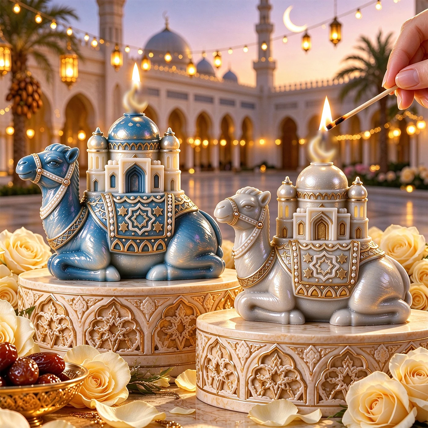 3D Camel Mosque Candle Silicone Mold, Ramadan Eid Crescent Moon Resin Plaster Mould for Islamic Home Decor