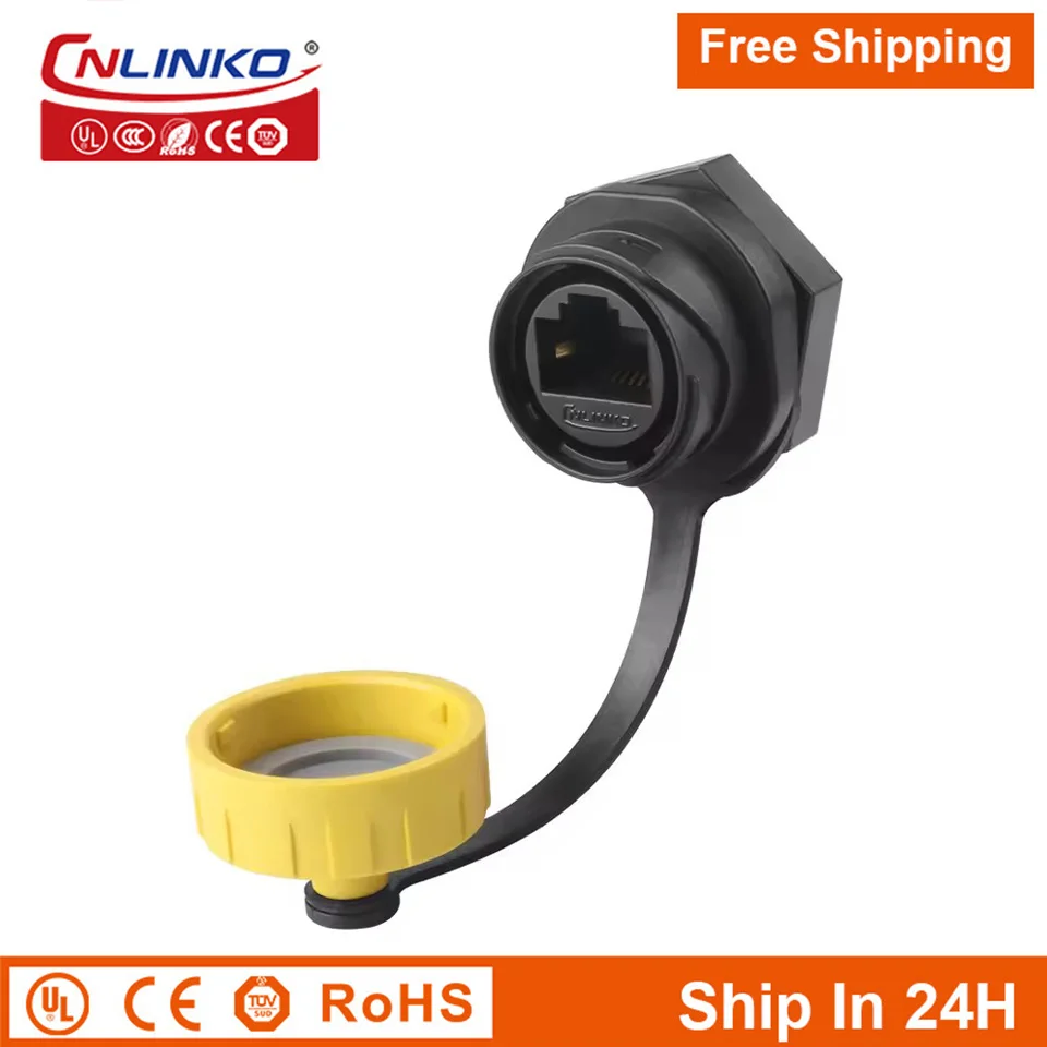 CNLINKO M20 PBT Plastic IP68 Waterproof RJ45 Cable Signal Connector YM20 CAT6 Panel Mount Socket Plug Network Ethernet Interface 4