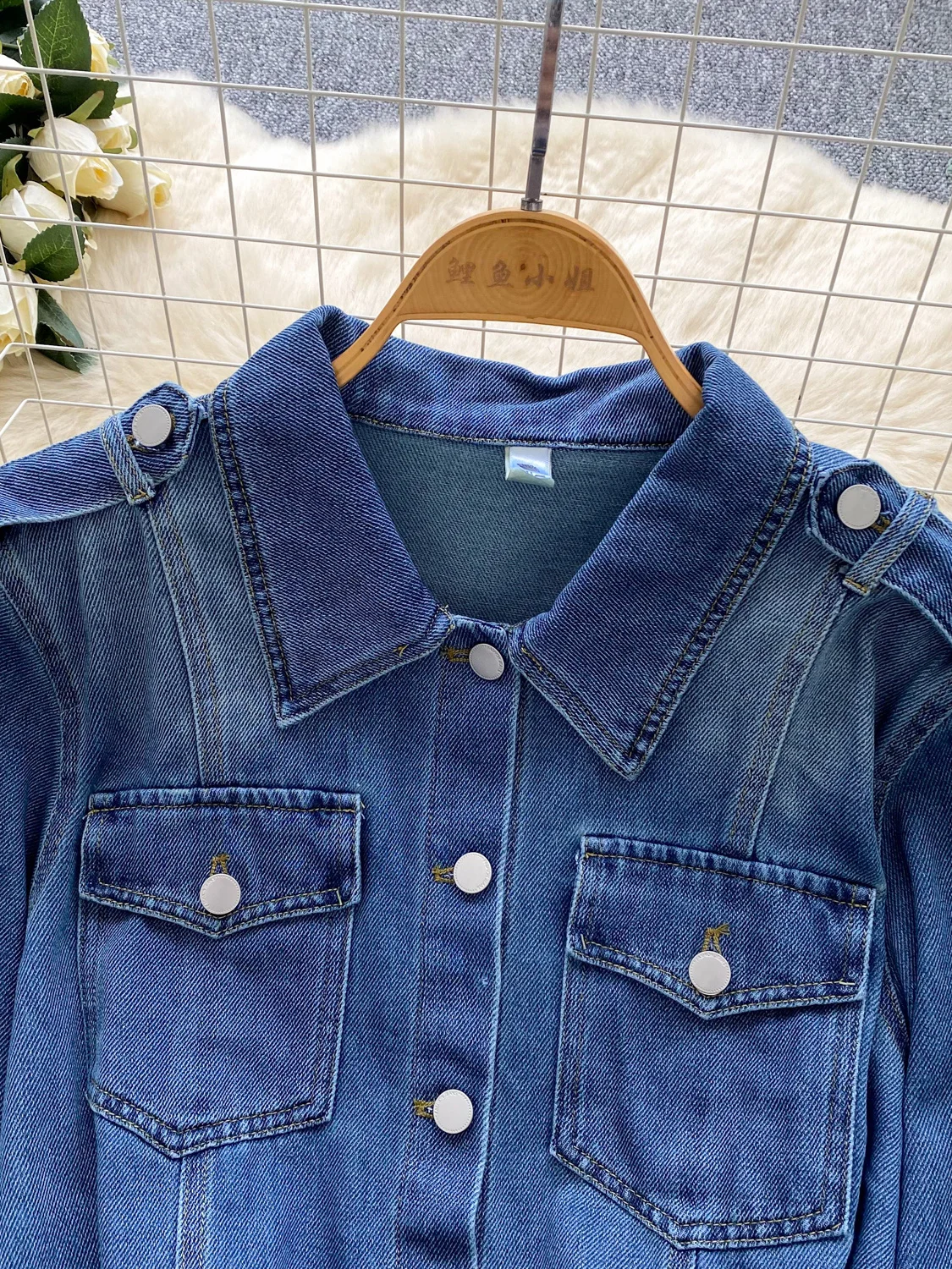 

Ele Long Sve Denim irt Женская модная универсальная сумка из полиэстера с поясом, свободная посадка, дышащая, приятная для кожи