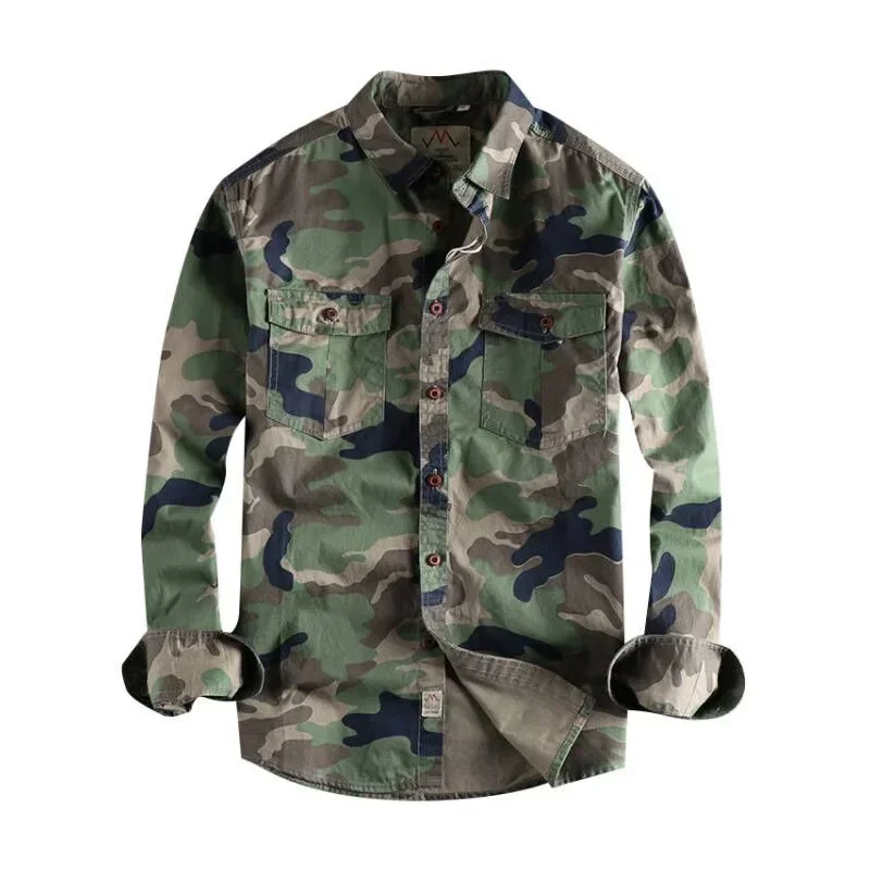 Men Clothing 2022 Camouflage American Workwear Long Sleeve Shirt Men\'s Double Pockets Versatile Casual Military Youth Shirt