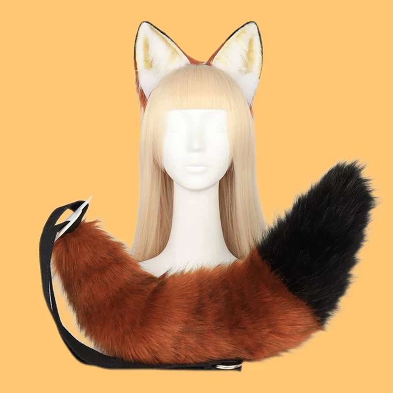 Anime Nick Wilde Cartoon Animation Movie Cosplay Ear Headband Set Gift Brown Creative Cos Simulation Fox Tail Prop Accessories