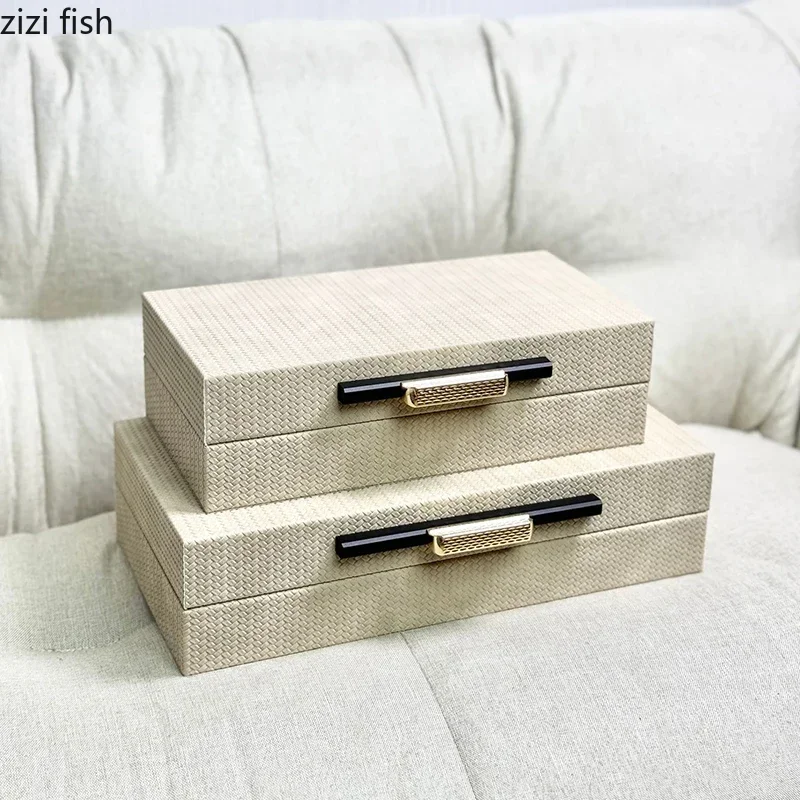 Leather Decoration Box Off White Jewelry Box Rectangle Storage Box Dressing Table Desktop Decoration Exquisite Home Decoration