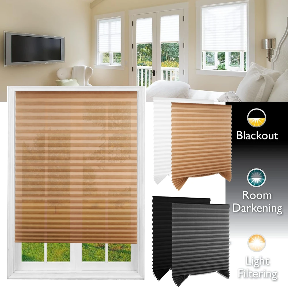 

1Pc Shades Self-adhesive Half/Full Windows Nonwoven Folding Curtain Bathroom Balcony Living Room Balcony Curtains Pleated Blinds
