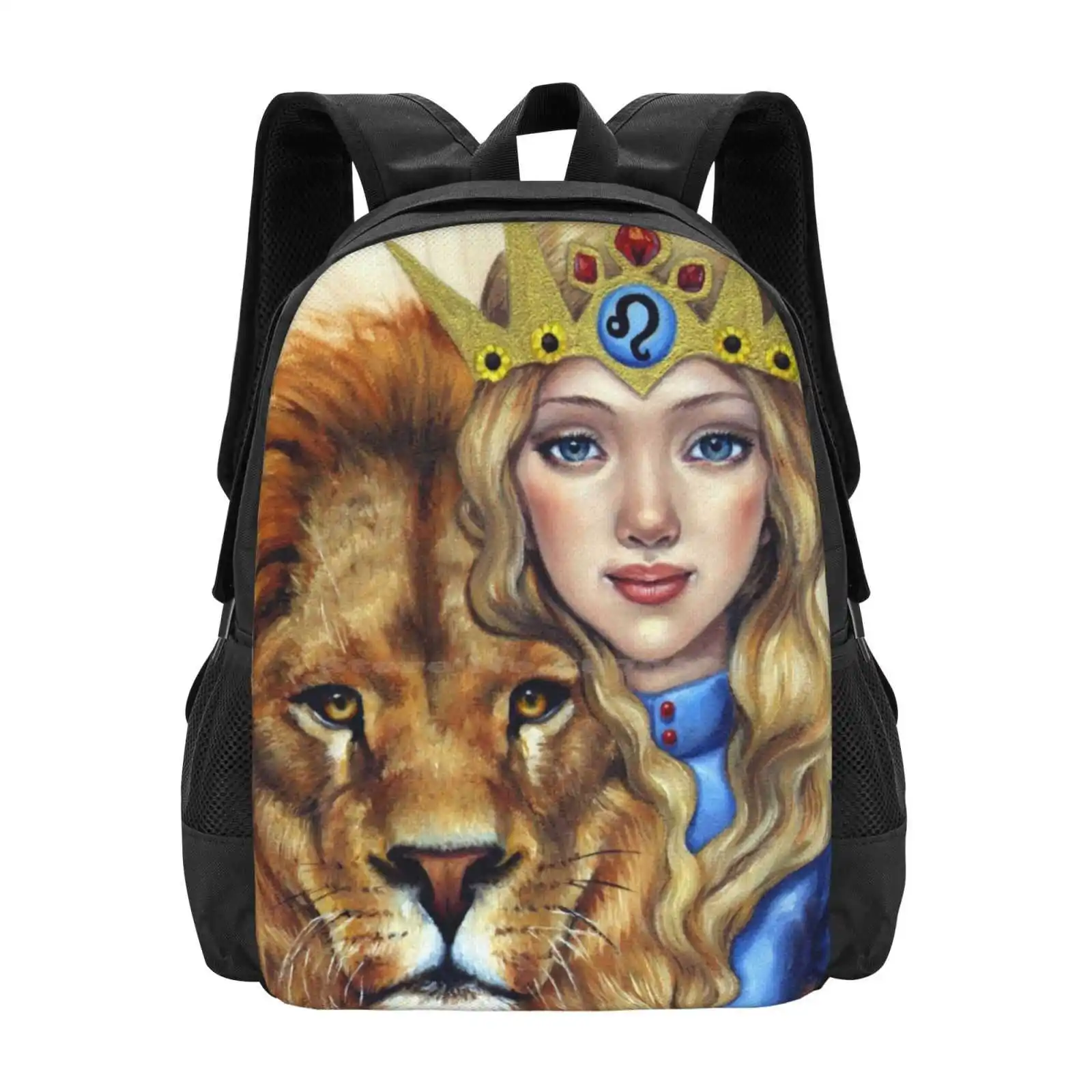 Leo Girl Pattern Design Laptop Travel School Bags Leo Zodiac Horoscope Astrology Lion Girl Sign Symbol Crown Princess Fantasy