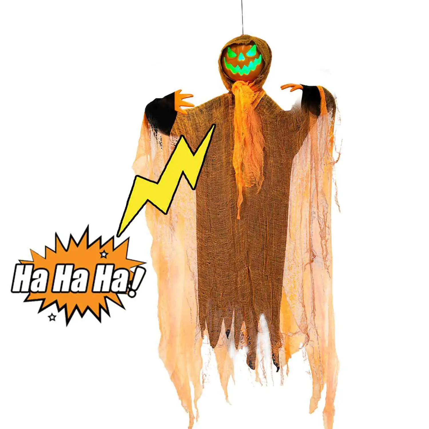 

Halloween Rotating Pumpkin Decor Hanging Ghost Eyes Green Light Scary Sound Party Prop