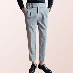 2023 New Men's High-Waisted Straight-Leg Trousers in Texture Grey - Trendy and Casual Naples Pants