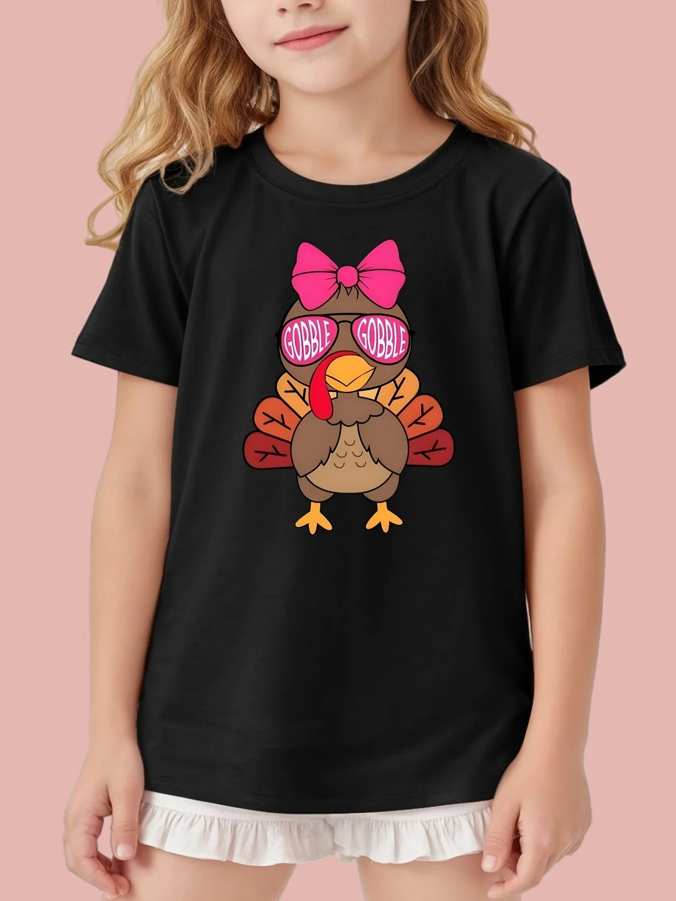 

Thanksgiving cute turkey print t-shirt comfortable and fashionable children's boys and girls tops suitable for summer and autumn