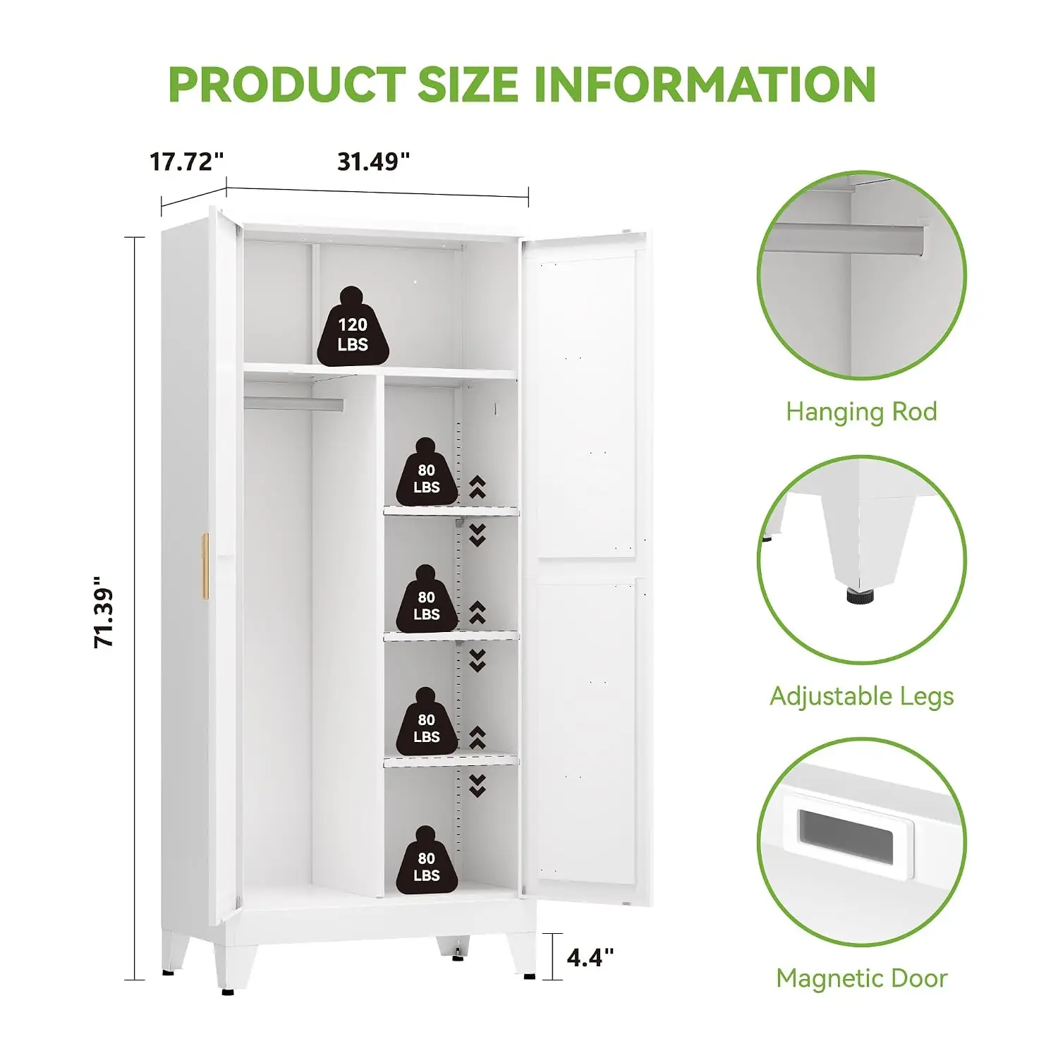 Metal Wardrobe Cabinet with Hanging Rod, 71
