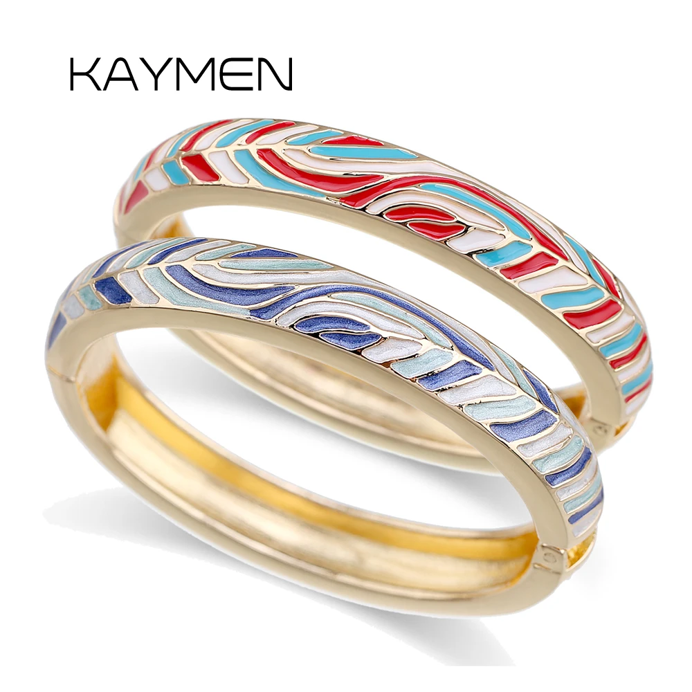 New Arrivals Gold Plating Enameled Colourful Leaf Bangles Exquisite Statement Stacked Cuff Bracelet for Women Clothing Accessory