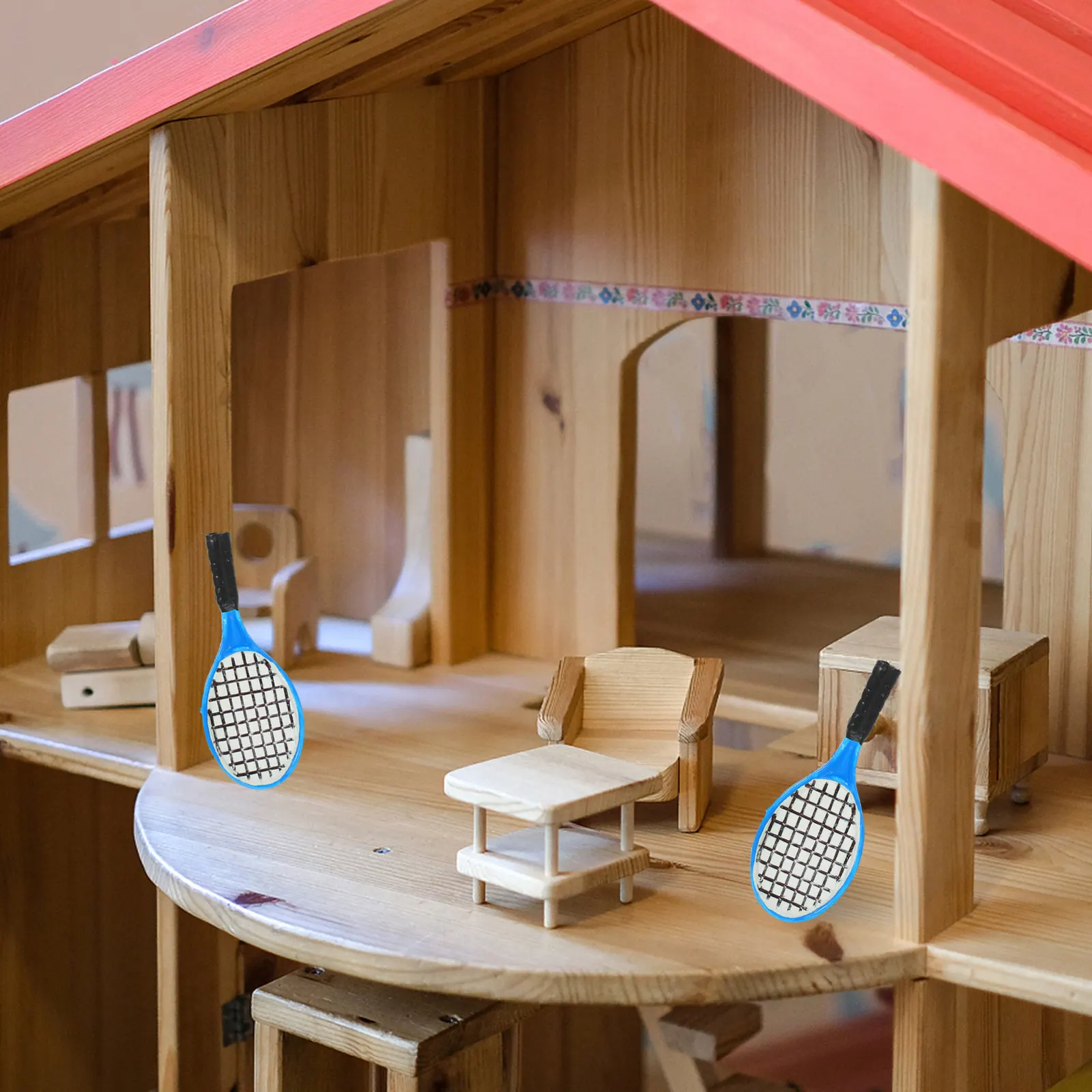 

Набор из 4 миниатюрных теннисных ракеток: аксессуары, имитация, украшение для рабочего стола и дома, игровой набор