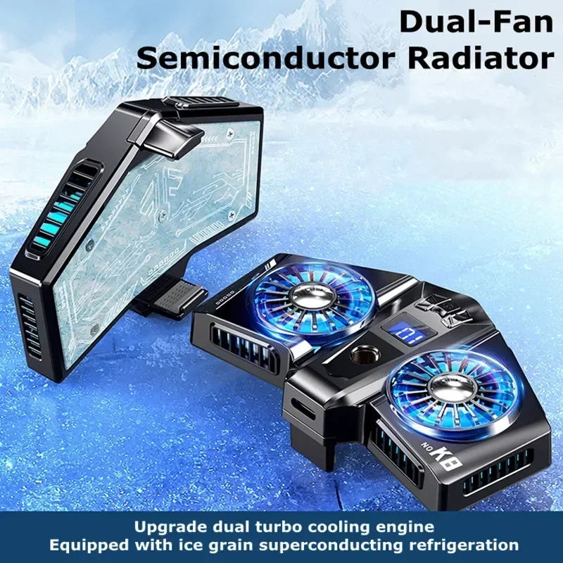 

Mobile Phone Semiconductor Back Clip Dual Fast Cooling Fan K8A Tablet Magnetic Game Cooler for Live Broadcast Gaming Radiator