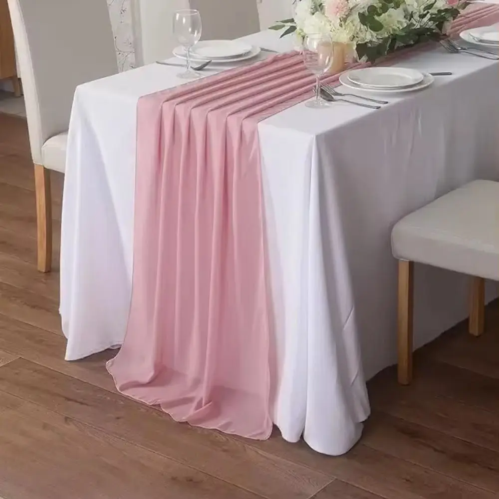 Reusable Sheer Chiffon Table Runner Solid Color Soft Gauze Table Runner Sheer Fabric Chiffon Chiffon Table Runner Dinning Table