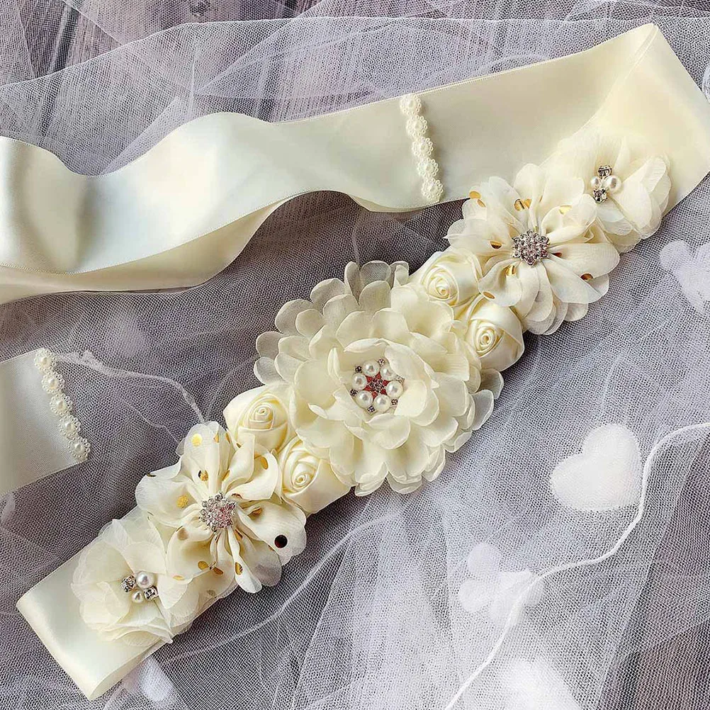 

Rose Flower Dress Waistb Belt Elegant Pearl Decorative Lightweight Comfortable Women Dress Accessory Birthday Party