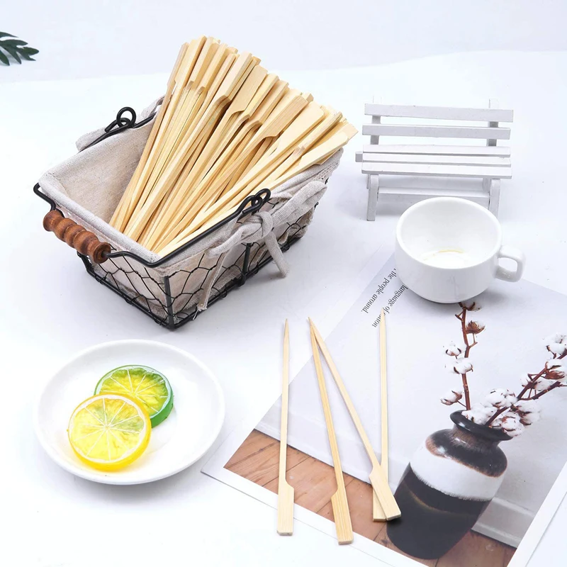 400Pcs Bamboo Paddle Skewers Barbecue Bamboo Skewers Cocktail Sticks For Barbeque Kebabs Cocktails Buffets Party 15Cm