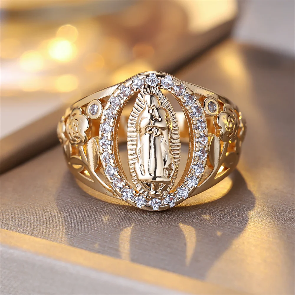 فاخر كريستال متعدد الألوان الزركون خاتم خمر موضة الذهب اللون العصابات الزفاف خواتم الخطبة مجوهرات للنساء الرجال الإكسسوار #6