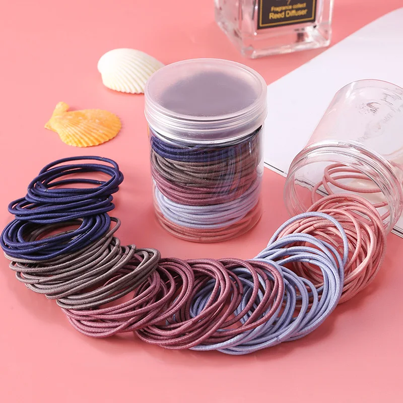 100pcs Solid Hair Tie Polyester Rope Ponytail Holder Minimalist Band Elastic Headwear