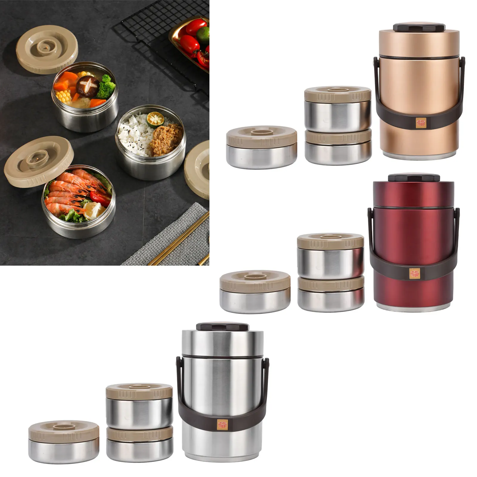 2000ml 304 Stainless Steel Vacuum Insulation Lunch Box Portable 3 Layer Vacuum Insulated Barrel