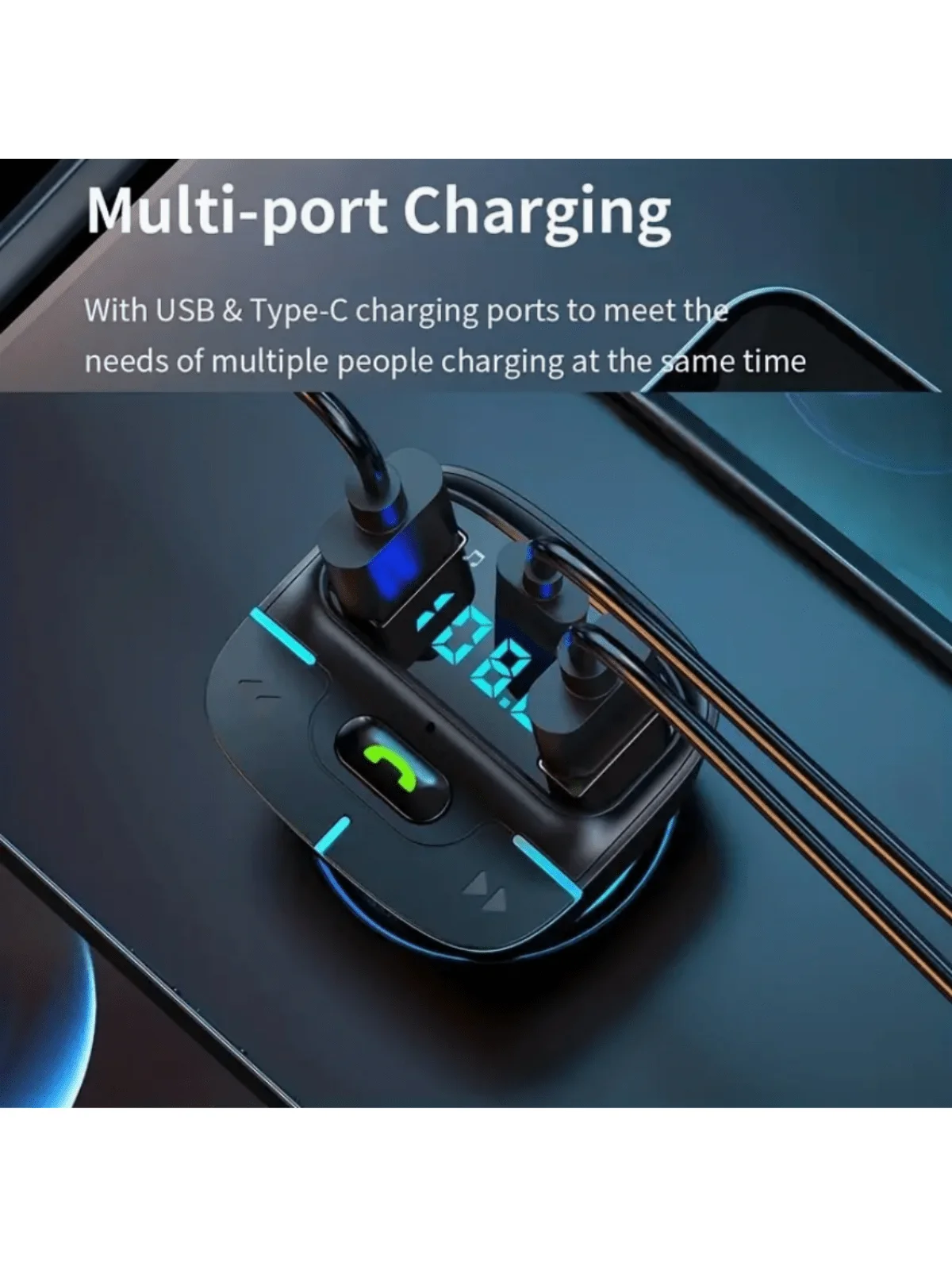 Super Lossless Sound Wireless Car Mp3 Player Fm Transmitter Dual USB Fast Charging Pd Type-C USB One-Key Hands-Free Calling Car