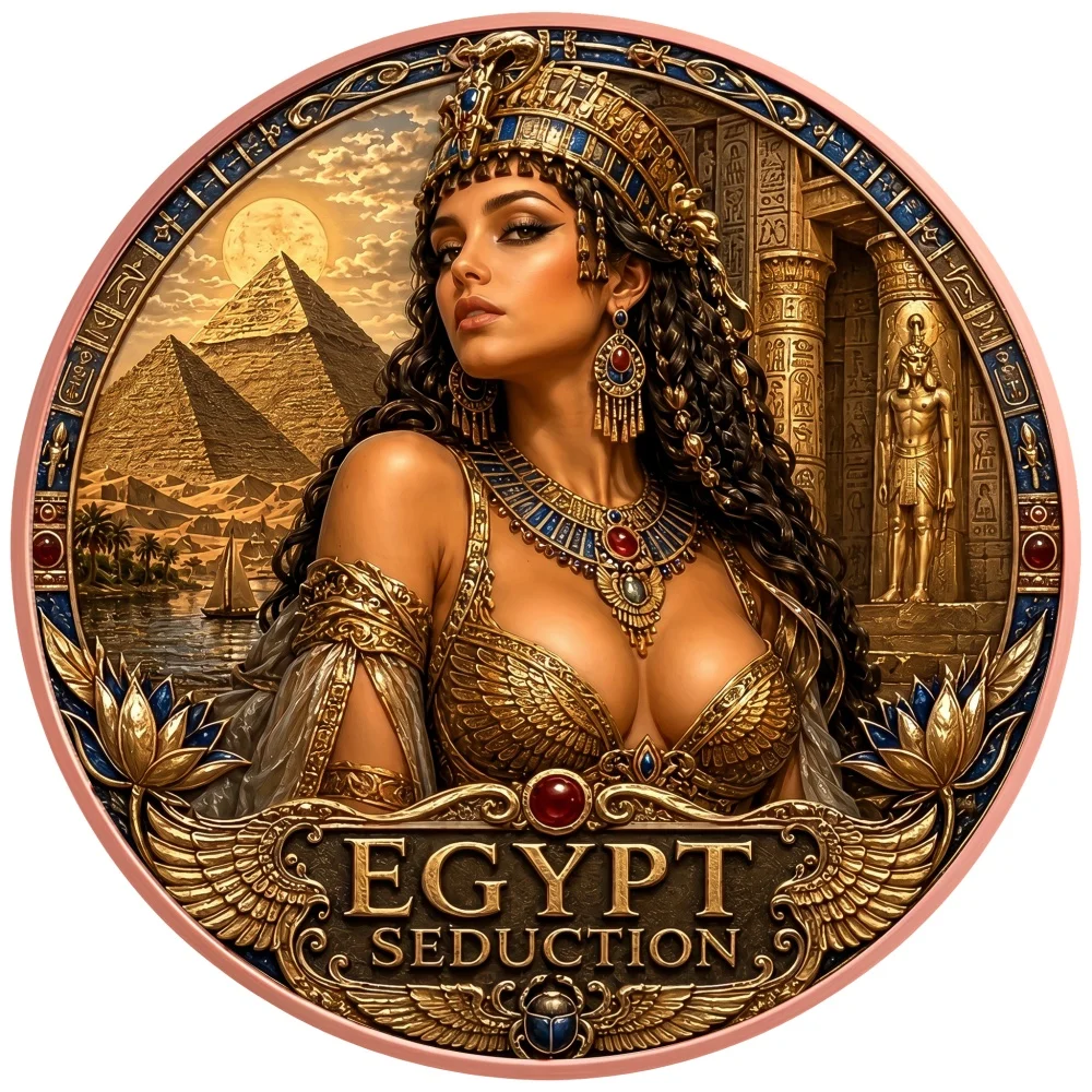 1oz .999 Copper Round Egypt Seduction Coin Cleopatra Pyramid Pharaoh Art Retro Colorized Ancient Civilization Collectible Gift