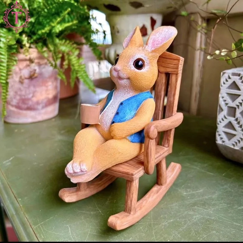 

1pcs Rocking Chair Bunny Statue for Home Decor - Hand Painted & Fade Resistance - Long Durability for Indoor and Outdoor