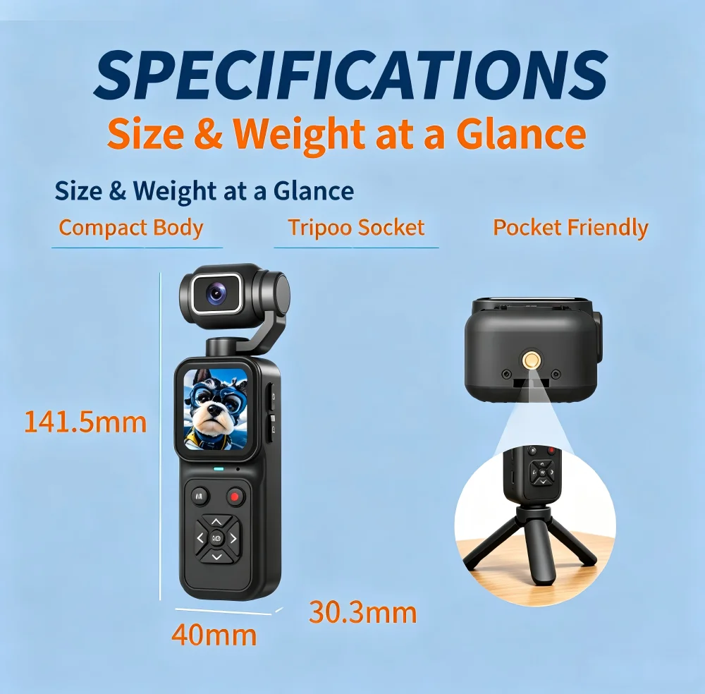 2026 HJD-09 Camera 4K HD 180 ° Vertical Rotating Lens 1.69-inch HD IPS Display Ring Recording 16X Zoom Student Gift PTZ Camera