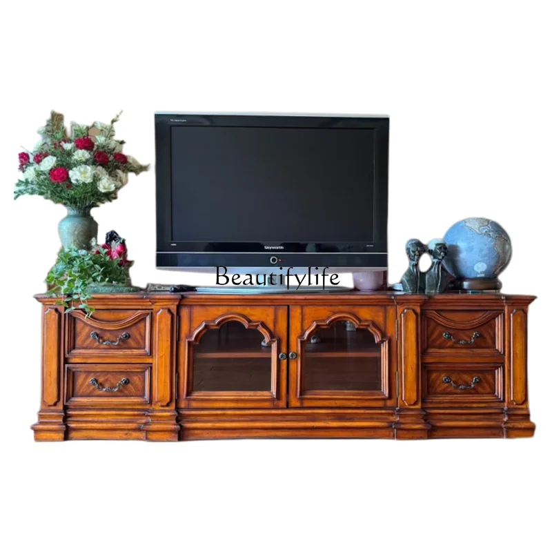 

American retro solid wood living room TV cabinet European audio-visual cabinet Locker