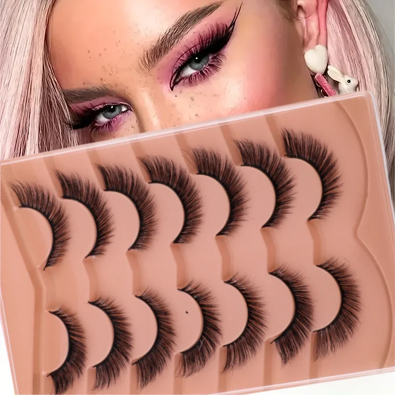 7 Par Sztucznych Rzęs Kocie Oko, Delikatne Sztuczne Rzęsy, Puszyste Rzęsy Kocie Oko, Przedłużane Sztuczne Rzęsy, Naturalny Wygląd, Idealne do Codziennego Noszenia