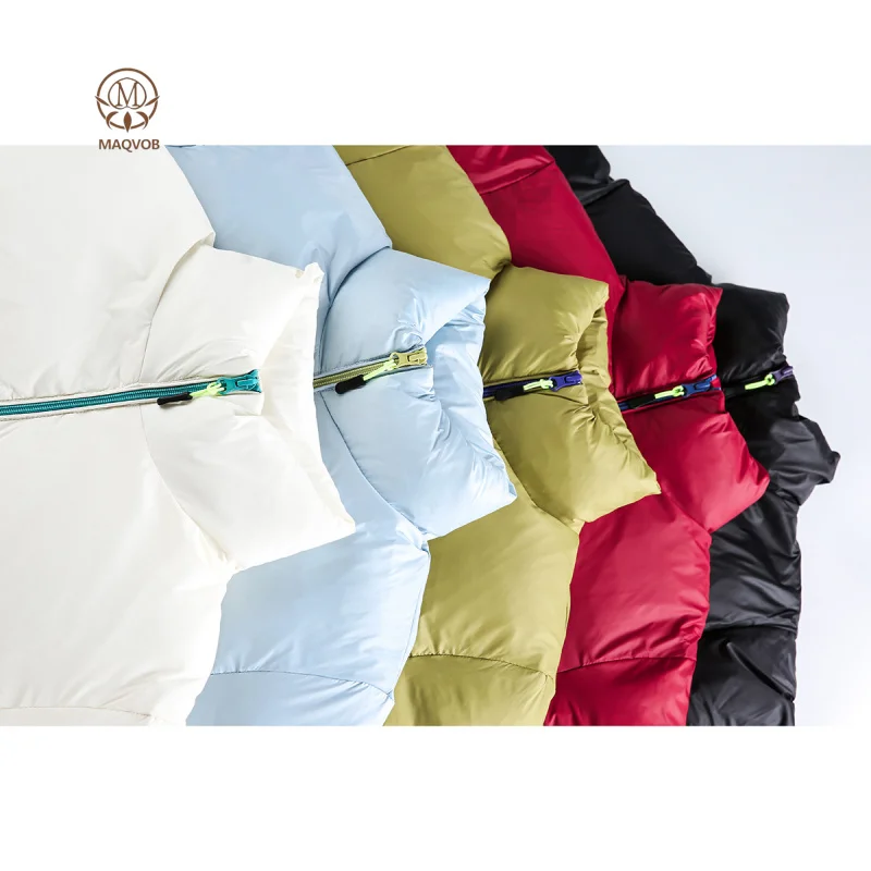 MAQVOB High Quality EU US Size Contrast Color Zipper Jacket Winter Padded Coat Unisex Loose Stand Collar Down Jacket