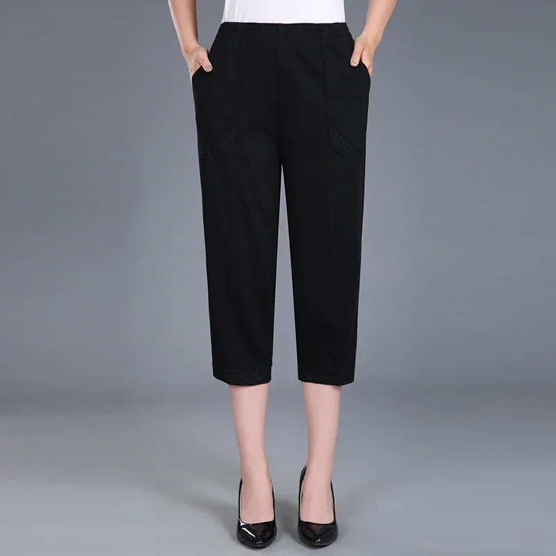 موضة المرأة Capris الصيف الترفيه نسيم 2024 عالية الخصر بلون المرأة لون الحلوى سليم صالح رقيقة مستقيم الساق السراويل #6