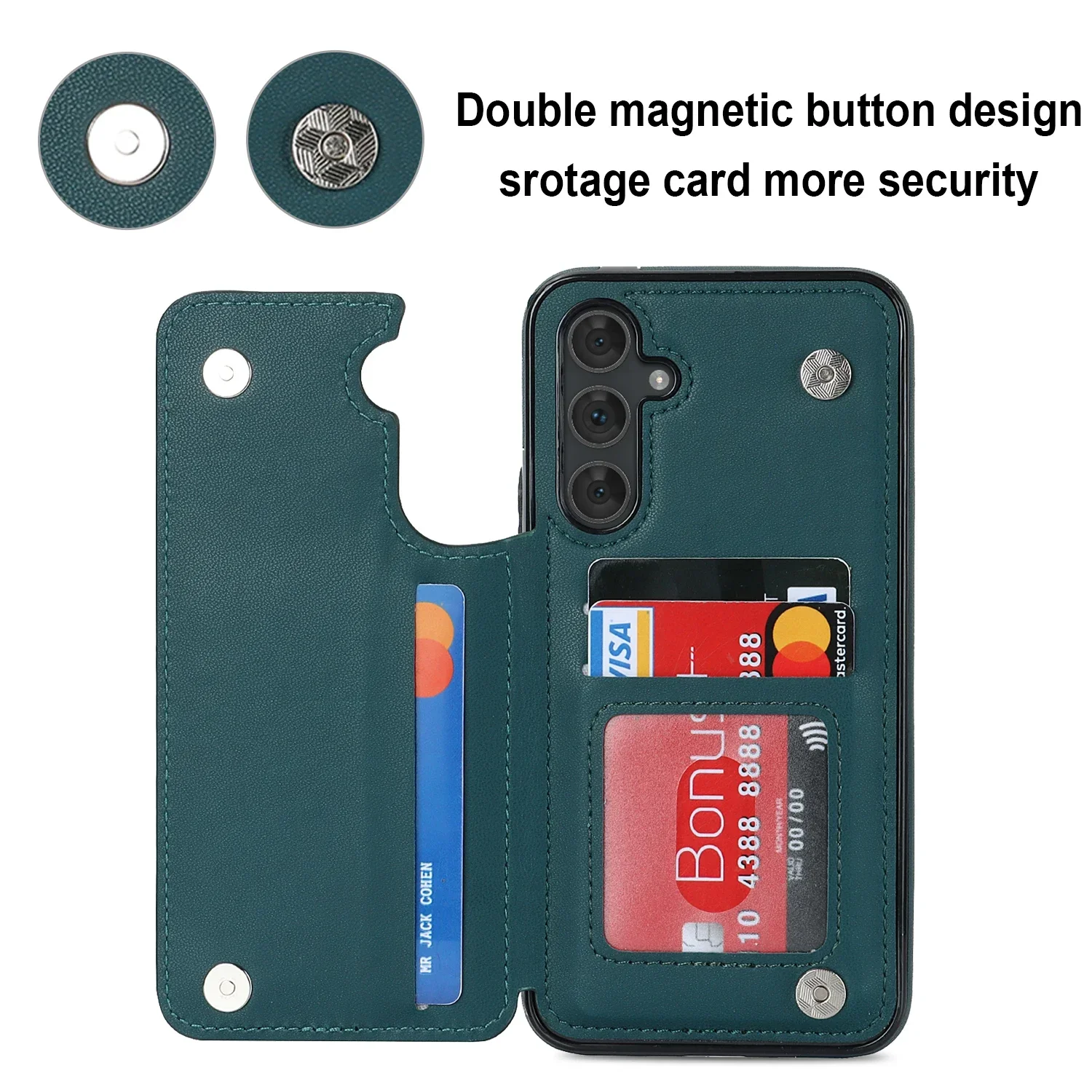 Cards Solt Magnetic Leather Wallet Case For Samsung A54 A14 A55 A52 A15 A35 S23 S24 Ultra S22 Plus S21 FE S20 Note20 Bag Cover