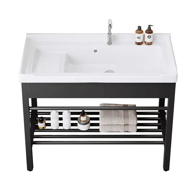 Balcony ceramic basin with rubbing board laundry pool floor-to-ceiling stainless steel bracket basin integrated wash basin