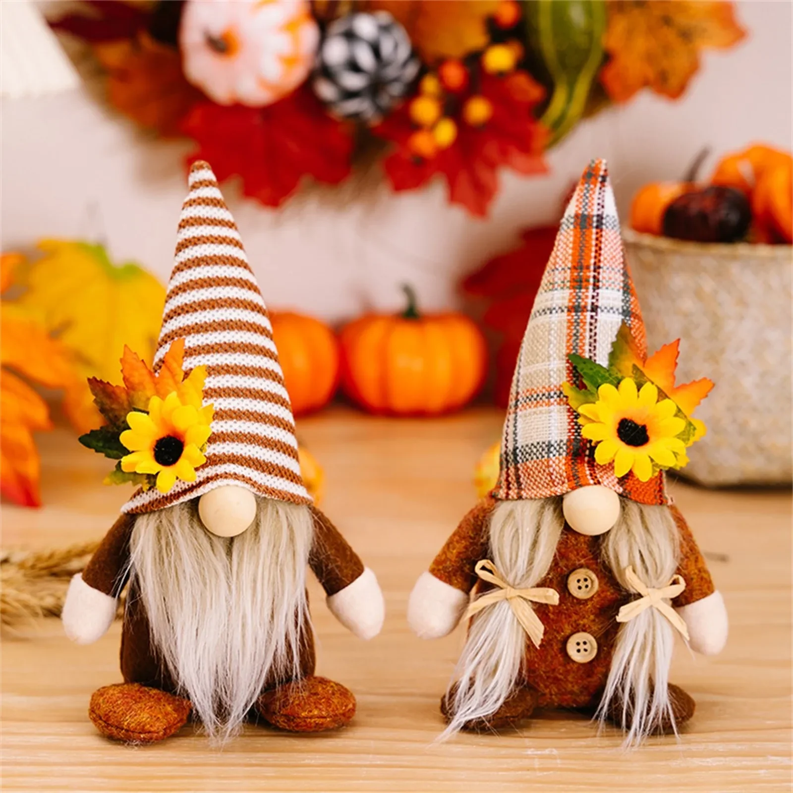 Seasonal Harvest Theme Home Decorations, Faceless Fall Gnome Sunflower Maple Dwarf Elf Plushies for Halloween and Thanksgiving