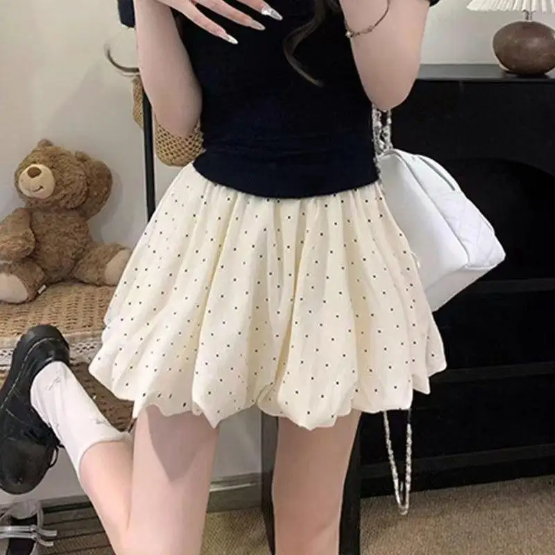 New·2026 High Waist Cloud Bubble Puffy Skirt Women's Flower Bud Short Skirt Spring And Summer Polka Dot Half Skirt Elegant
