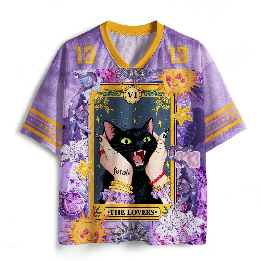 T-shirt rétro Tarot Black Cat et Mystical Sun-Moon imprimé en 3D Breatha à séchage rapide pour hommes et femmes, vêtements décontractés à la mode Y2K pour parents et enfants
