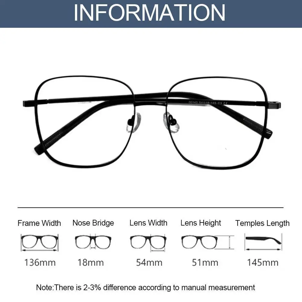 Lunettes anti-UV à rayons bleus pour femmes et hommes, lunettes à grande monture en métal ultra-léger, soins de la vision, lunettes de myopie, mode