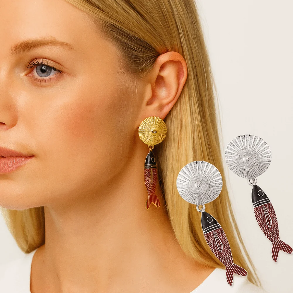 Korean Style Fish Pendant Earrings Vintage Summer Bohemian Dangle Earring Jewelry Accessories Fish Shape Animals Earrings Beach