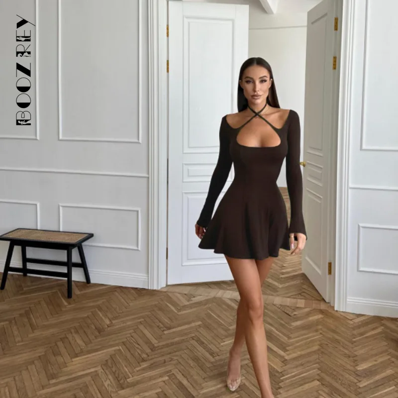 Boozrey Damen träger losen Gürtel Halfter Langarm Slin Fit Bodycon Mini kleider Damen Sommer Split Party Kleider Cocktail Clubwear