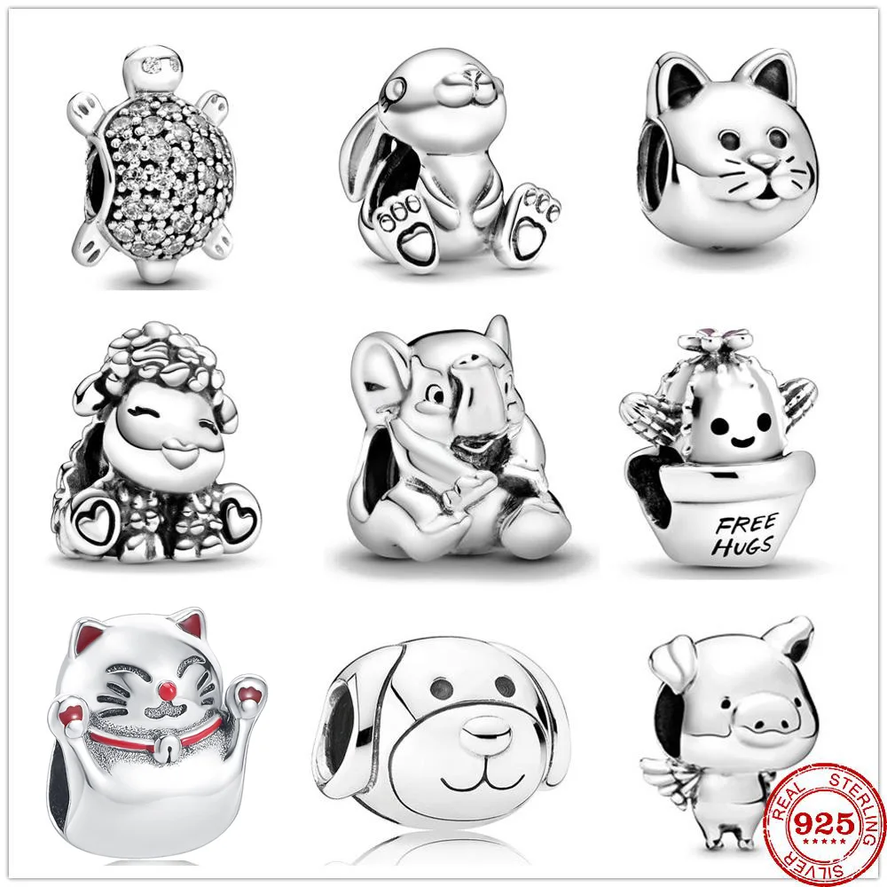 2021 New Cute Animal Charm Cat dog Bead fit Original Pandora charms silver 925 Bracelet trinket jewelry for women DIY making